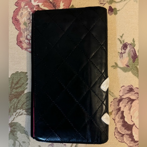 CHANEL Cambon Line Lambskin Long Bifold Wallet black/pink - Picture 2 of 12